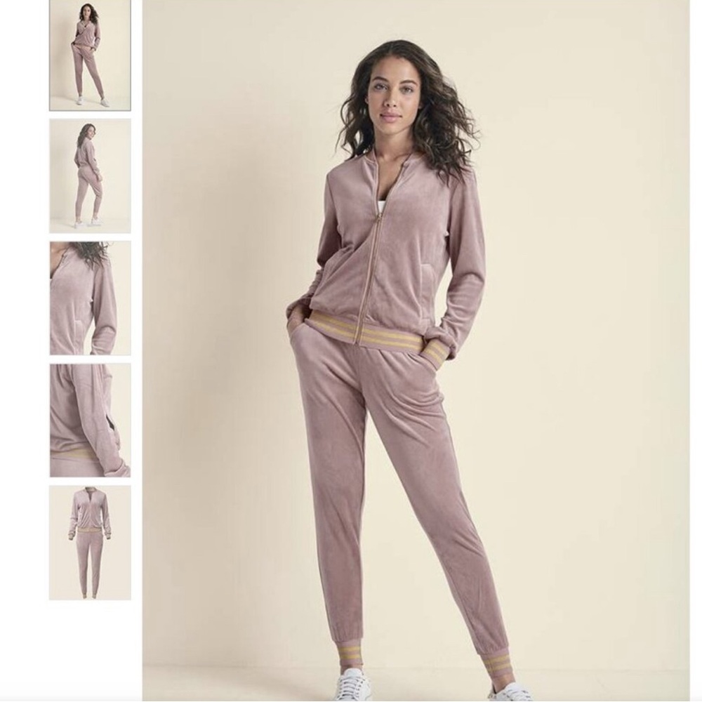 NEW VENUS Velour Track Jogger Suite Set Dusty Rose Gold Accents Quite Luxury M